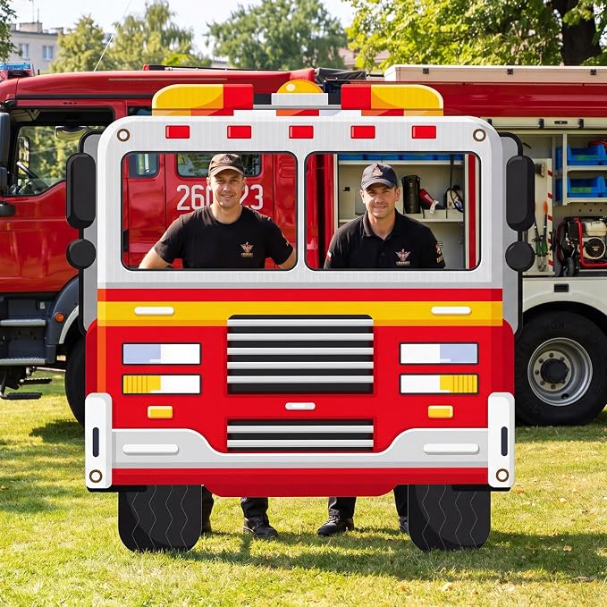 Amyhill 4.6ft Fire Truck Cardboard Cutout Stand up Life-Size Fire Safety Awareness Party Decorations Firefighter Photo Booth Standup for Firetruck Baby Shower Birthday Party Classroom