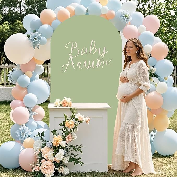 FOTSHARER Wedding Arch Cover 3.3x6.6FT Spandex Arch Cover Sage Green Arch Backdrop Cover for Arch Stand Chiara Round Top Arch Cover Backdrop Fabric Garland Arches Stretchy Cover for Weddings Decor