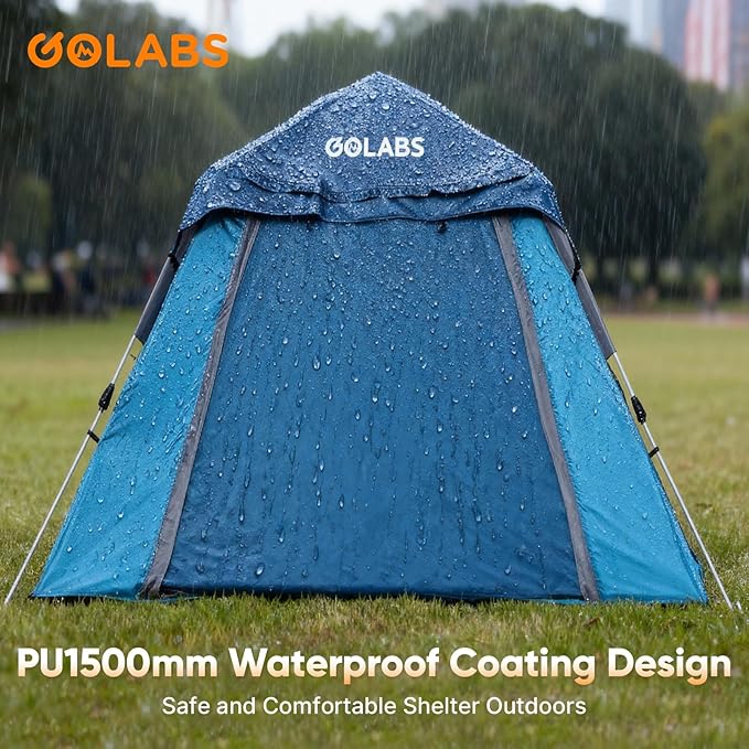 Golabs Pop Up Camping Tent for 2/3/4 Person, 1-Min Setup by Pre-Attached Pole, 4 Side Mesh& Door for View/Airflow, CT2 Instant Canopy Tent with PU1500mm Waterproof, for Outdoor/Camping/Music Festivals