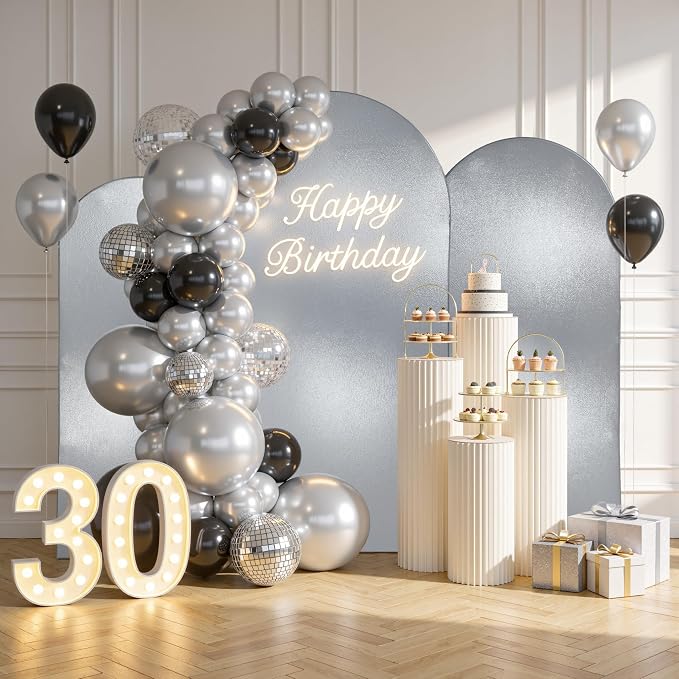 Silver Shimmer Arch Backdrop Cover Set of 3 (6 6.6 7.2FT) with Zipper,Thick Soft Stretchy Sequin Glitter Spandex Fitted Chiara Cover for Wedding Birthday Baby Shower Graduation Party Photo Backdrop