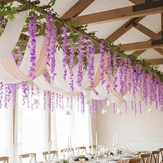 Suncalla 6 Pcs Wisteria Hanging Flowers Vines Fake Hanging Flowers Garland Artificial Wisteria Vines for Wedding Arch Party Home and Garden Decor Table Backdrop (Purple)