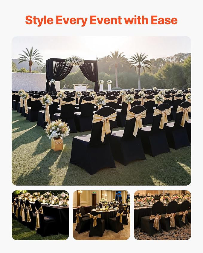 VEVOR Chair Covers, Polyester Spandex Chair Cover, Stretch Slipcovers for Wedding Party Dining Banquet Flat-Front Chair Covers (Black-a, 100PCS)