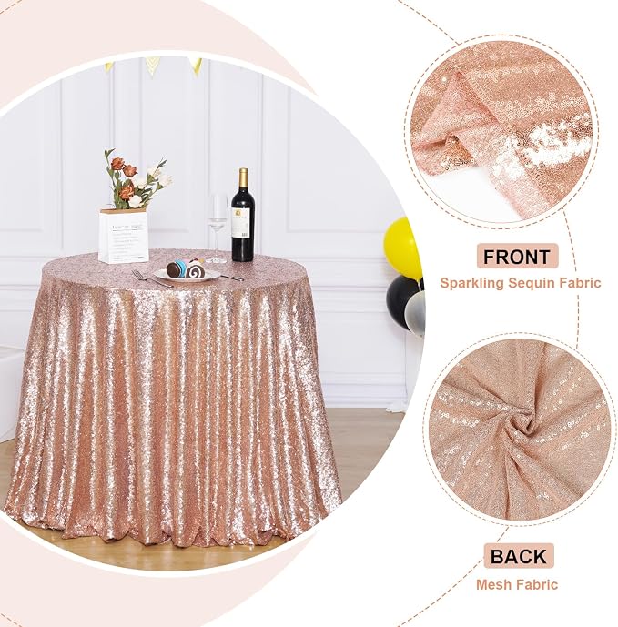 Poise3EHome 70 Inch Round Rose Gold Sequin Tablecloth for Party Cake Dessert Table Exhibition Events