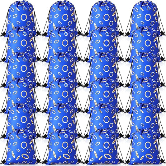 Abbylike 24 Pcs Blue and Golden Ring Party Favor Bags Birthday Gift Candy Goodies Treat Drawstring Backpacks for Video Game Party Room Decoration Prizes