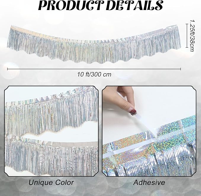 LOLStar Silver Foil Fringe Tinsel Garland, Tinsel Streamers Banner, 6 Pack | 60Ft Tinsel Streamers, Shiny Silver Tinsel Fringe Banner for Wedding, Birthday, Anniversary, Christmas, New Year Party Decor