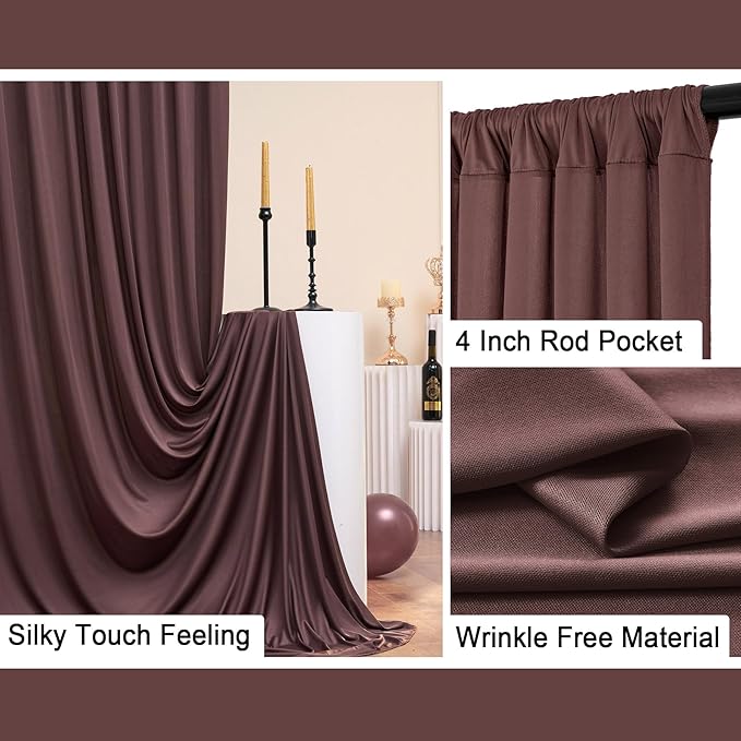 30 ft x 10 ft Wrinkle Free Brown Backdrop Curtain for Parties, Wedding Brown Photo Backdrop Drapes, Fabric 6 Panels 5ft x 10ft for Baby Shower Photoshoot Engagement Birthday Photography Background