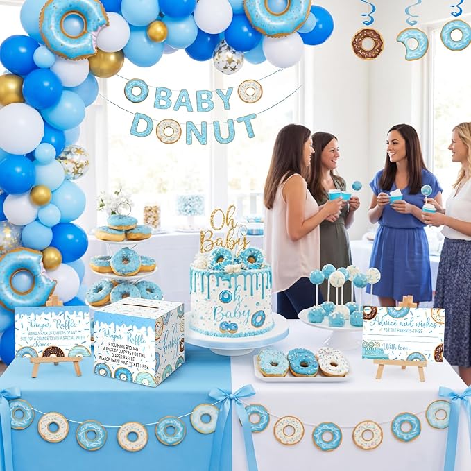 Teling 51 Pieces Diaper Raffle Tickets with Card Box Baby Shower Decorations Gender Reveal Holder Box for Girl Boy Diaper Raffle Party (Baby Boy Sprinkle)
