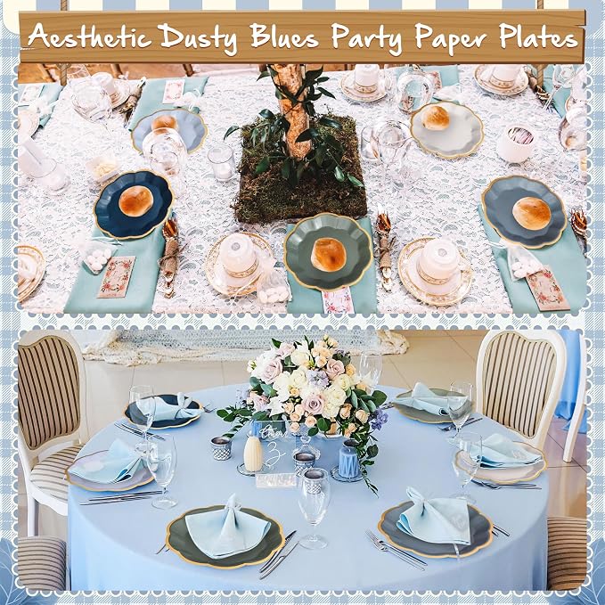 72 Pcs Dusty Blue and Sage Green Color Paper Plates 9 Inch Green Blue Gradient Scalloped Paper Disposable Dinner Dessert Plates for Birthday Wedding Bridal Party Supplies, 6 Colors