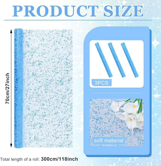 BINBE 3PCS Blue Table Runner 10Ft Sheer Chiffon Fabric Cheesecloth Sequin Glitter Table Runner for Wedding Birthday Party Decor