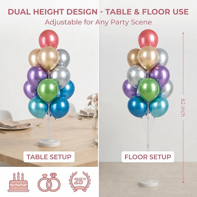 Balloon Column Kit for Floor-7 Colors Metallic Balloon Stand Kit,Base&Pole,Balloon Tower Backdrop Arch Decoration for Wedding,Bridal&Baby Shower,Birthday Party,Anniversary,Graduation