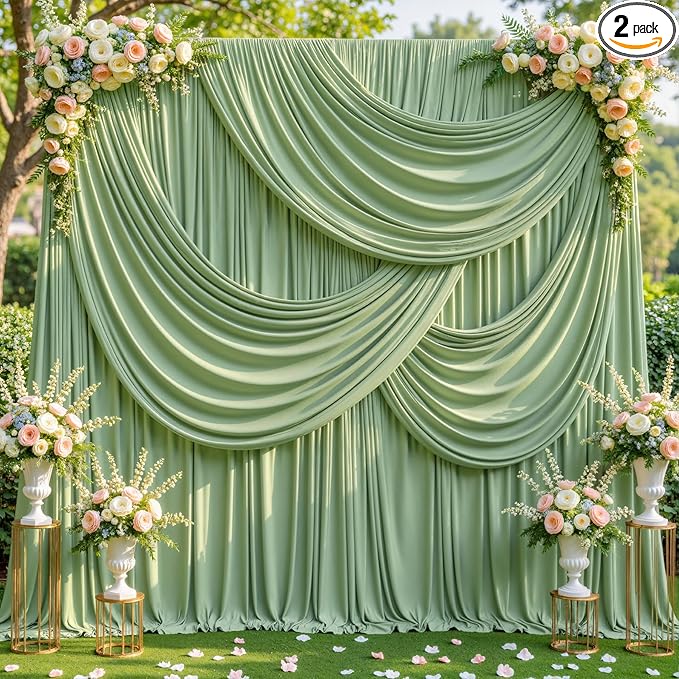 10 x 10ft Sage Green Backdrop Curtains, Light Green Wrinkle Free Draping Fabric Wedding Birthday Baby Bridal Shower Graduation Party Drapes for Backdrop Photography Photo Booth Background Decoration