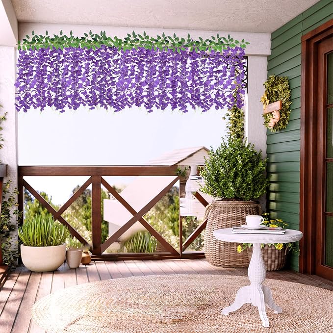 ZINHO 60 Branches Wisteria Hanging Flowers, Artificial Purple Wisteria Flowers Garland for Wedding Arch Ceremony Party Garden Home Backdrop Decor