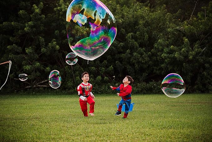 WOWMAZING Winter Edition Giant Bubbles: Incl. Wand, 7 Big Bubble Concentrate Pouches and 8 Glow-in-The-Dark Stickers | Outdoor Toy for Kids, Girls | Bubbles Made in The USA