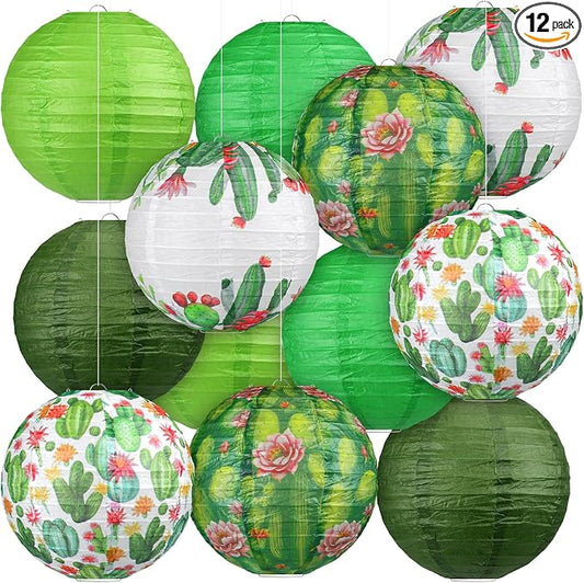 Panelee 12 Pcs Cactus Party Decorations Succulent Plant Theme Hanging Paper Lanterns Decorative for Cactus Taco Bout a Theme Birthday Baby Shower Decorations