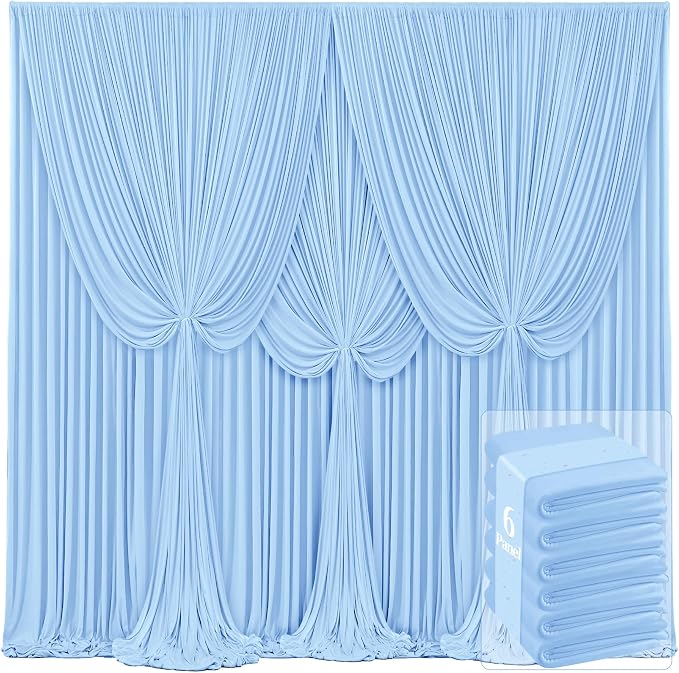 6 Panels Baby Blue Backdrop Curtains for Wedding Party Wrinkle Free Backdrops Curtain Drapes Fabric Decorations Photo Back Drop Cloth for Baby Shower Photography Stage Reception 30ft(W) x 12ft(H)