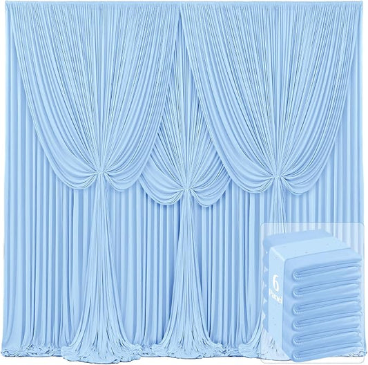6 Panels Baby Blue Backdrop Curtains for Wedding Party Wrinkle Free Backdrops Curtain Drapes Fabric Decorations Photo Back Drop Cloth for Baby Shower Photography Stage Reception 30ft(W) x 12ft(H)