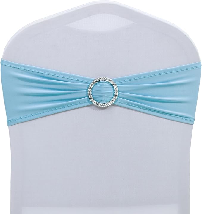 MDS Pack of 250 Spandex Chair Sashes Bow Universal fits Elastic Stretch Chair Bands Ties with Buckle for Wedding Party Banquet Events Decoration Spandex Slider Sashes Bow - Blue