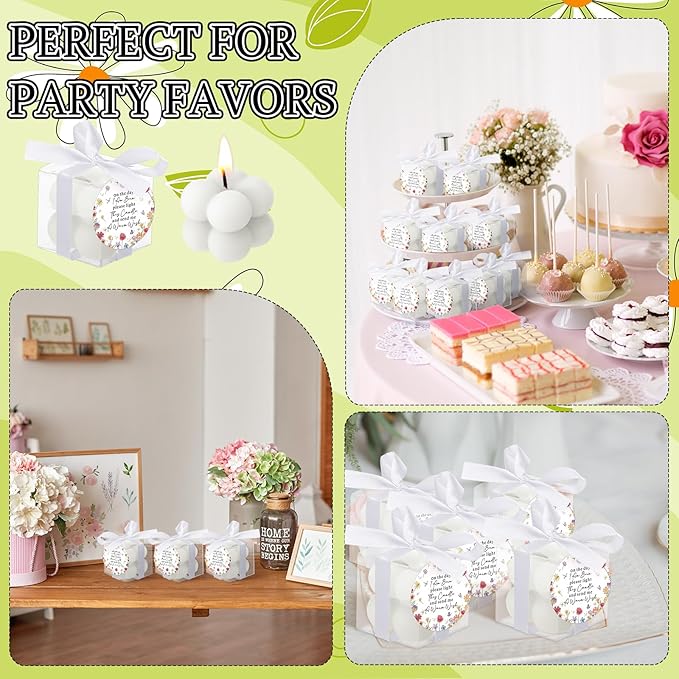 MTLEE 24 Sets Wildflower Baby Shower Favors Small Bubble Candles Baby Shower Favors for Guests Tea Candles Bulk with Stylish Ribbons Cards Gifts Party Decoration(White,Wildflower)