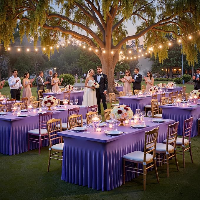 Outpain Deep Purple Spandex Table Clothes for 6 Foot Rectangle Tables-2Pack 6FT Spandex Fitted Table Cover, Wrinkle Free Tablecloths with Skirt for Parties, Wedding, Birthday, Banquet, Festival