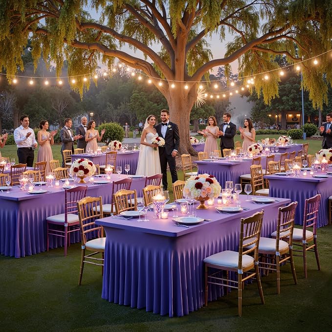 Outpain Deep Purple Spandex Table Clothes for 6 Foot Rectangle Tables-4Pack 6FT Spandex Fitted Table Cover, Wrinkle Free Tablecloths with Skirt for Parties, Wedding, Birthday, Banquet, Festival