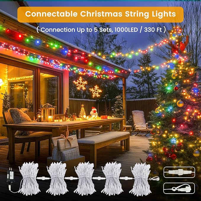 Connectable 2Pack String Lights Indoor, 66FT 200LED String Lights, 13Modes Twinkle Fairy Lights Plug in Outdoor Waterproof, Multicolor Clear Wire Light for Christmas Tree, Wedding Yard, Party Decor