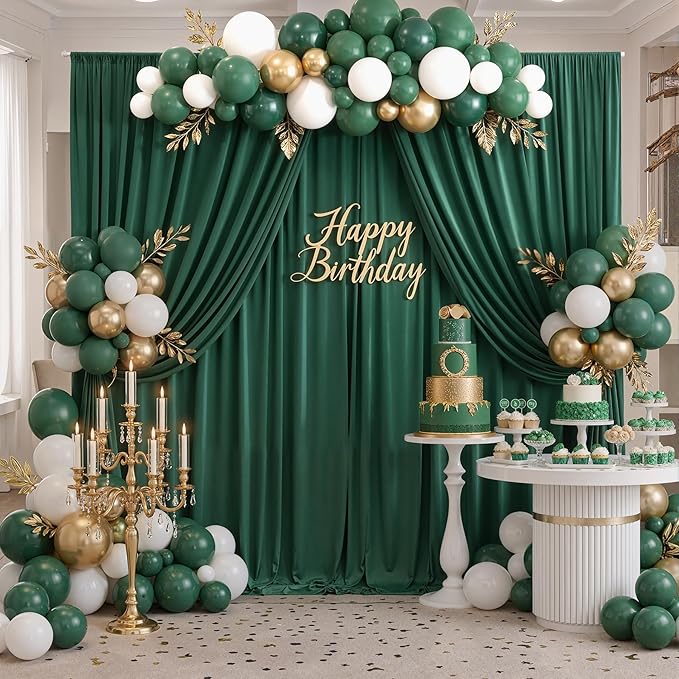 10ft x 10ft Wrinkle Free Hunter Green Backdrop Curtains for Parties, Polyester Photo Backdrop Drapes for Wedding Birthday Party Photography Background Photoshoot