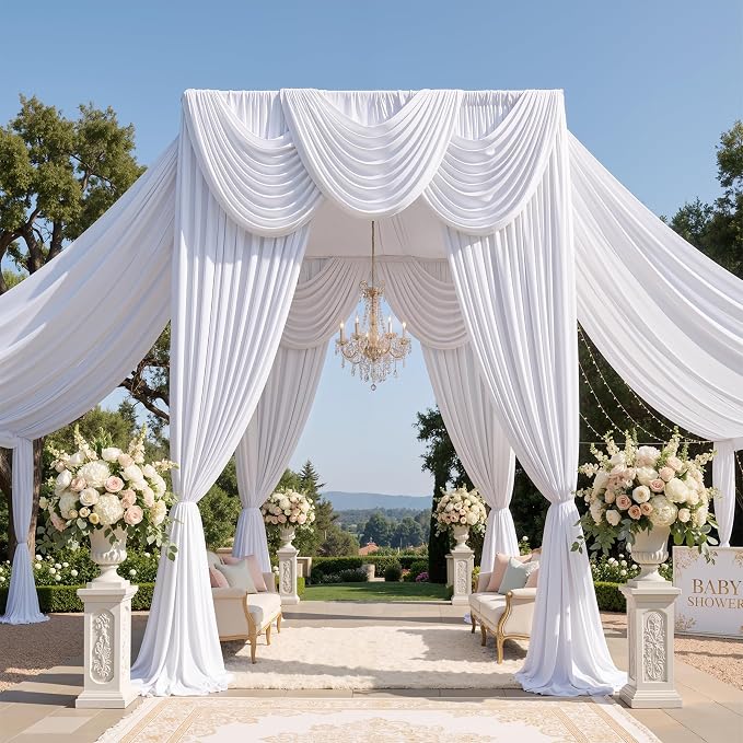 10ftx15ft Wrinkle Free White Backdrop Curtain, 2 Panels 15FT Height White Drapes for Wedding, Silky Polyester Polyester Back Drop Cloth Draping for Birthday Party Photography Background Party