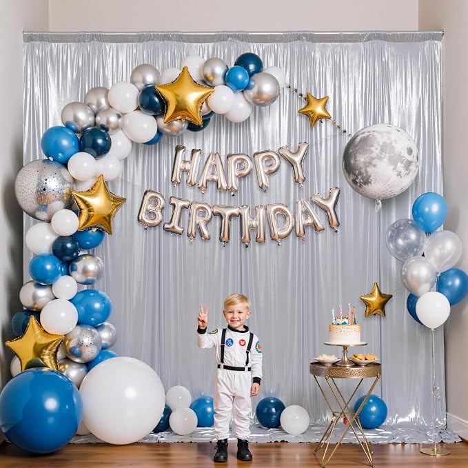 gogoparti Silver Backdrop Curtain 10x12FT 2 Panels Metallic Shine Fabric, No Shedding Wrinkle Free Glitter Drapes for Birthday Party, Event Background, Photography Decor