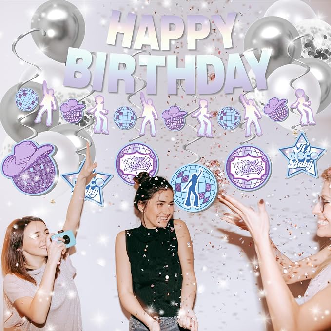 Iridescent disco Birthday Party Decorations - (Total 110pcs) happy birthday Banner, party supplies for her, balloons,disco Decor for 13th 16th 18th 21st 30th 40th 50th