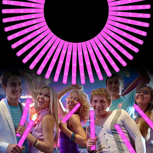 Foam Glow Sticks Bulk, 40 Pack Pink Light Up Foam Sticks 3 Modes Flashing, Glow Party Supplies for Valentine's Day, Mardi Gras, Wedding,Raves, Carnival, Concert, Bar