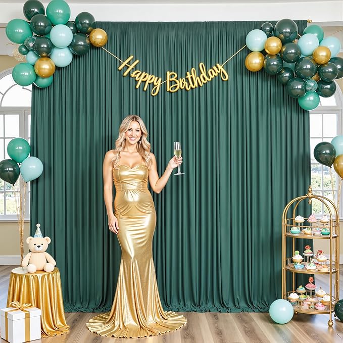 6 Panels Hunter Green Backdrop Curtain for Parties Wrinkle Free Dark Green Photo Curtains Backdrop Drapes Fabric Decoration for Baby Shower Birthday Party Photography 30ft(W) x 10ft(H)