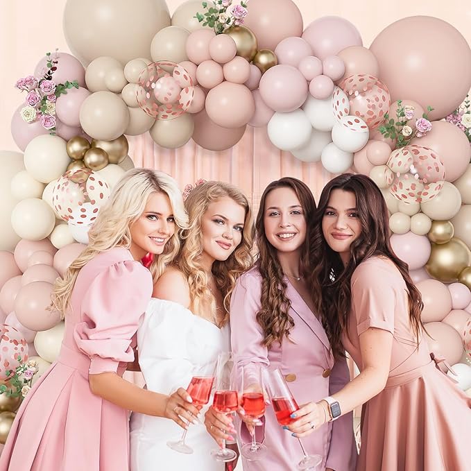 Amandir 173Pcs Boho Dusty Pink Balloon Arch Garland Kit, Neutral Baby Pink Ivory White Sand Nude Rose Gold Confetti Balloons for Monther Day Shower Gender Reveal Wedding Birthday Party Decorations
