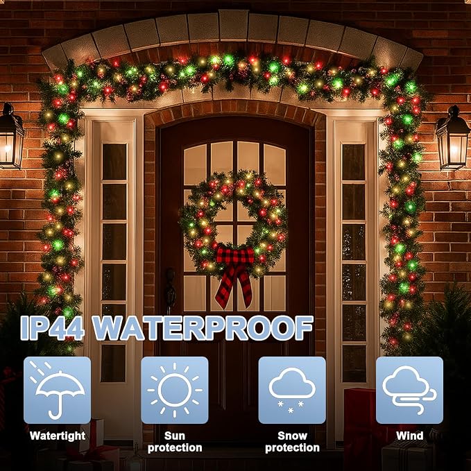 LAMPHOME 66FT 200 LED Christmas String Lights, Red Green & Warm White Fairy Lights, 16 Lighting Modes Plug in Waterproof Mini Lights, Indoor Outdoor Xmas Tree Garden Patio Wedding Party Bedroom Decor