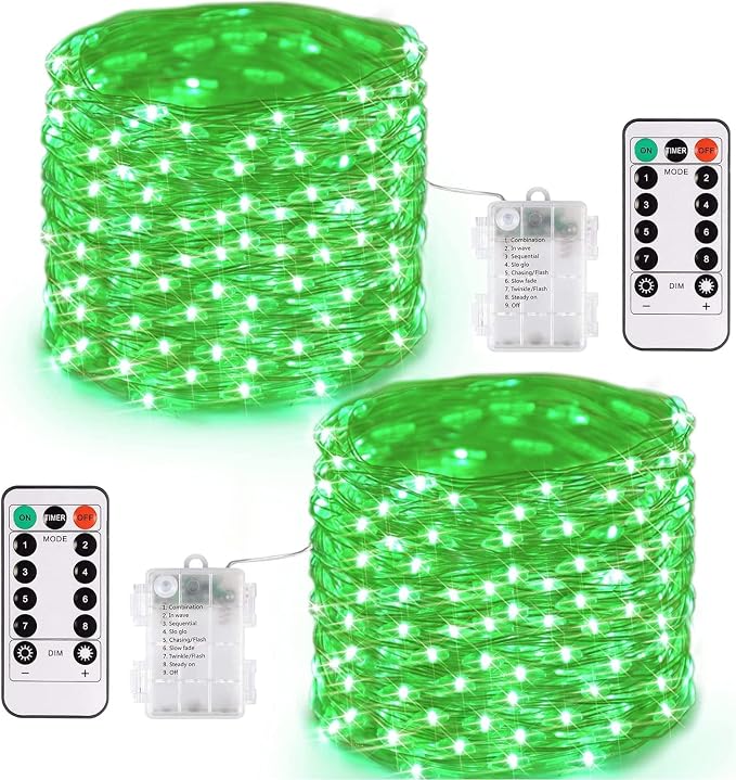 JMEXSUSS 2 Pack Green Fairy Lights Battery Operated, Total 400 LED 132ft Twinkle String Lights with Remote, 8 Modes Green Lights for Halloween, Tree, Mantle, Garden, Yard, Bedroom, Xmas Decor