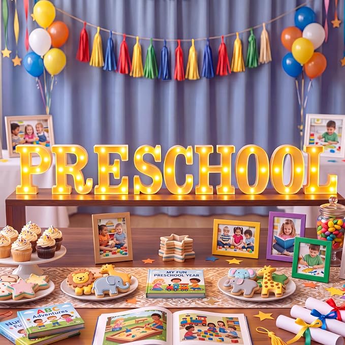 Honoson 9 Pcs Preschool Decorations LED Lights Sign Neon Lights Preschool Table Decoration for Back to School Kindergarten Party Supplies 2026