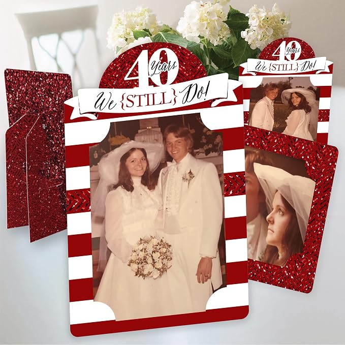 Big Dot of Happiness We Still Do - 40th Wedding Anniversary - Anniversary Party 4x6 Picture Display - Paper Photo Frames - Set of 12