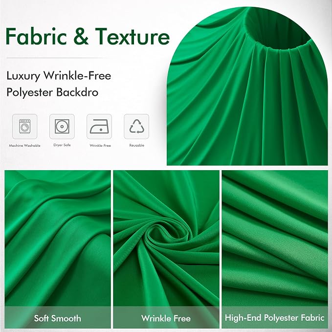 10ftx12ft Wrinkle Free Green Backdrop Curtain Photo Backdrop Drapes | 2 Panels 5×12ft Height Green Silky Polyester Fabric Back Drop Cloth for Wedding Party Birthday Photography Background Drape