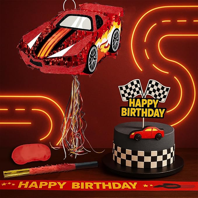 WERNNSAI Race Car Piñata - Race Car Birthday Decorations Truck Car Piñata Bundle with Blindfold and Bat Monster Truck Party Favors for Kids Boys Exciting Party Games Supplies