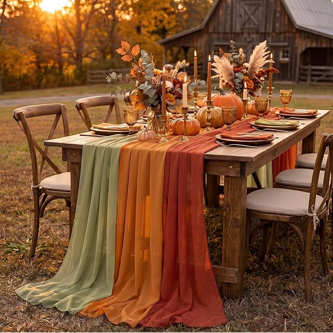 Boao 6 Pcs Fall Table Runner Burnt Orange Color Decorative Party Decorations Table Runner Cloth 10ft Boho Sheer Rustic Fabric for Wedding Birthday Party Baby Bridal Shower Graduation Dawn Decor