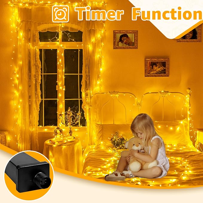 Ollny 120LED 40FT String Lights, Waterproof Connectable Fairy Lights with Timer 8 Modes, Warm White Plug in Indoor Light for Bedroom Classroom Outdoor Wedding Christmas Party Decorations