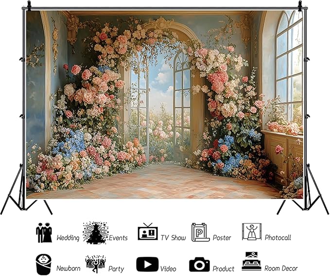 Baocicco 12x10ft Flower Wall Backdrop Photography European Style Oil Painting Floral Wedding Background Women Girls Lady Birthday Party Decorations Wedding Bridal Shower Banner Supplies Props Video