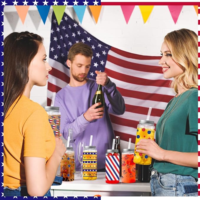 Skylety 30 Pcs 4th of July Plastic Cups with Lids and Straws 13.5 oz Independence Day Plastic Cups Reusable Cute Tumbler for 250th Anniversary 4th of July Party Favor Patriotic Supplies
