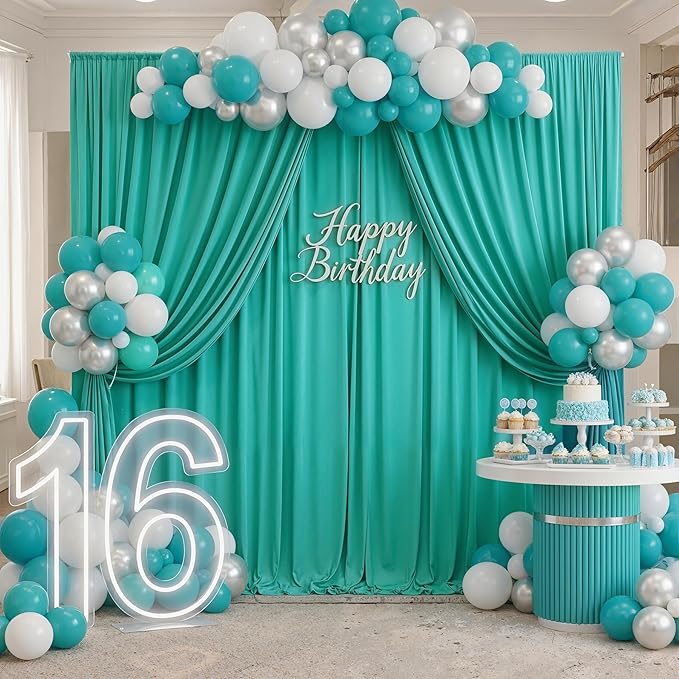 10ft x 10ft Wrinkle Free Turquoise Backdrop Curtains for Parties, Polyester Photo Backdrop Drapes 2 Panels 5x10ft for Wedding Mermaid Birthday Photography Background Party Backdrop