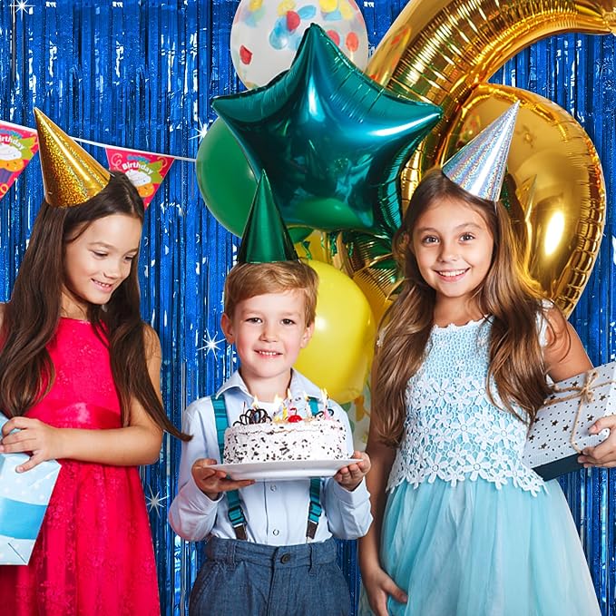Tinsel Curtain Party Backdrop Blue Birthday Party Decorations 5 Packs Glitter Foil Fringe Curtain Party Decor Streamers Photo Booth for Birthday Christmas Wedding Halloween Graduation Decorations