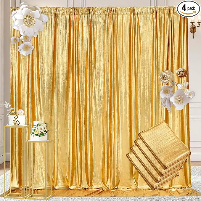 Gold Curtains Sequin Backdrop Ceilings: Glitter Drapes Family Ramadan Reunion Background Cover Wedding Birthday Parties Spandex Arch 4.8ftx10ft 4 Panels