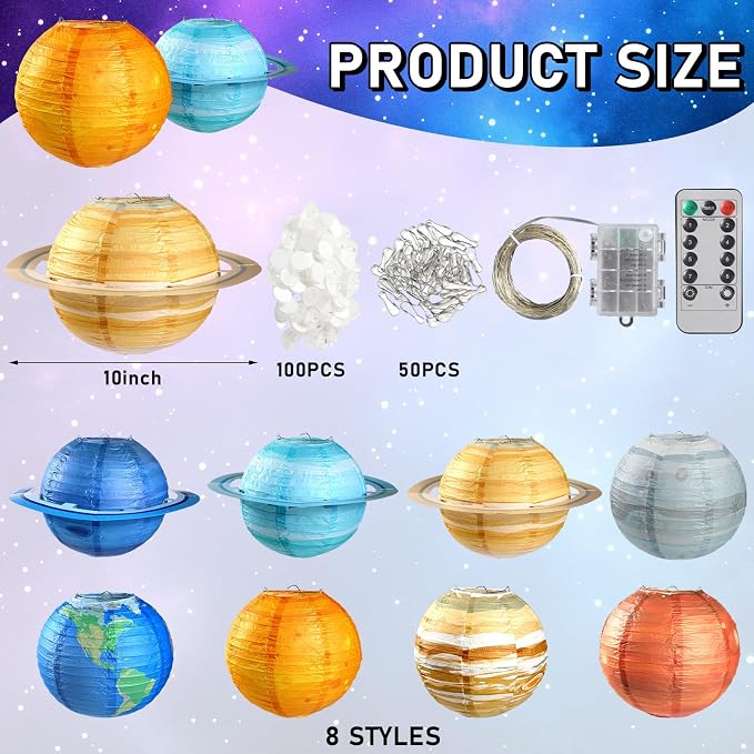 Space Planet Hallways Ceiling Lights Decoration 12in Solar System Paper Lanterns with 65ft LED String Lights Out of This World Outer Space Party Decors for Kids Outer Theme Birthday Home Room Decor