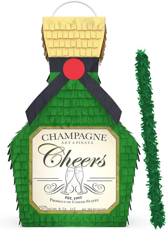 Jergrim Champagne Piñata with Stick, 17X11inches, Perfect for New Years 21st Birthday Decorations, Graduation, and Wedding Props. Fits party favor