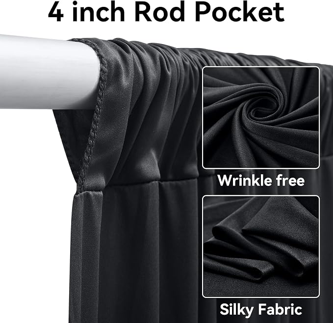 4 Panels 5x20ft Black Ceiling Drapes for Wedding Parties, Wrinkle Free 20ft Ceiling Curtain for Tent, Silky Easy to Draping Arch Drapery for Birthday Party Canopy Tent Decor