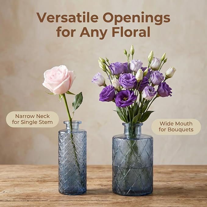 Mini Bud Vases Centerpieces for Tables,Clear Bud Vases for Flowers,Small Flower Vases Suitable for Birthday Party,Anniversary,Wedding Reception,Baby Shower (GradBlue, 12PCS)