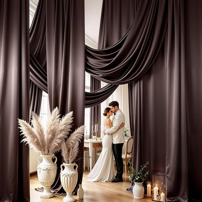 50x20ft Brown Ceiling Drapes, 10 Panels 20ft Height Wrinkle-Free Tent Draping Curtains for Wedding Party Tent Canopy Arch Backdrop Decorations